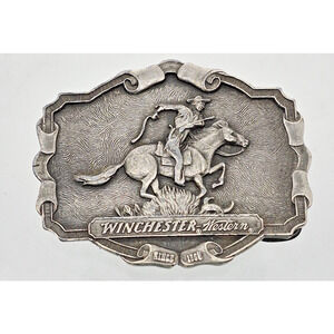 Vintage Winchester Western Belt Buckle Gun & Firearms Cowboy 3 " High x 3.5 Wide